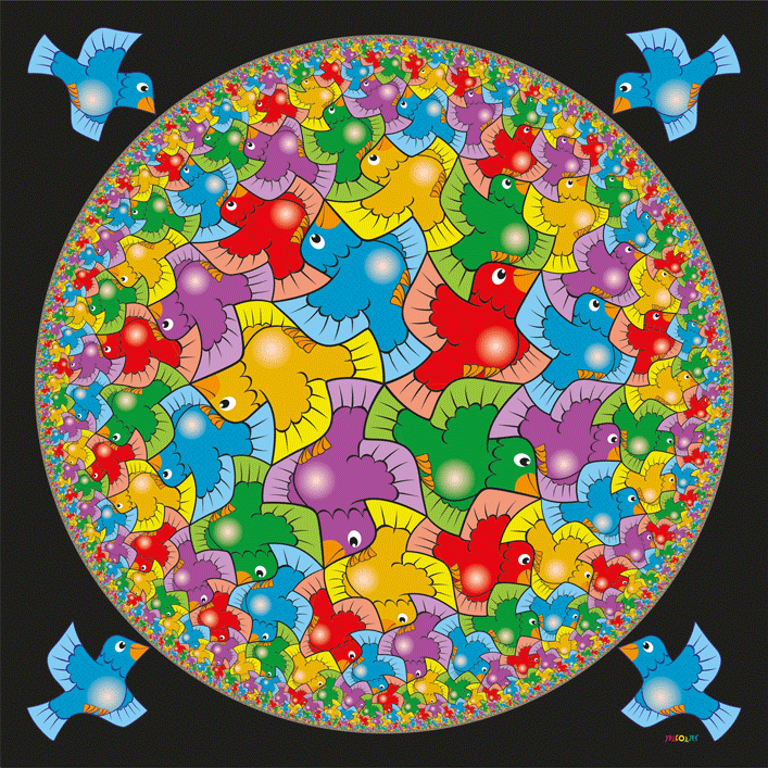 poincare hyperbolic disk with birds tiling