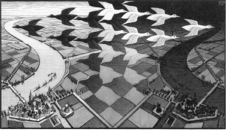 Xylogravure d'Escher Jour et Nuit